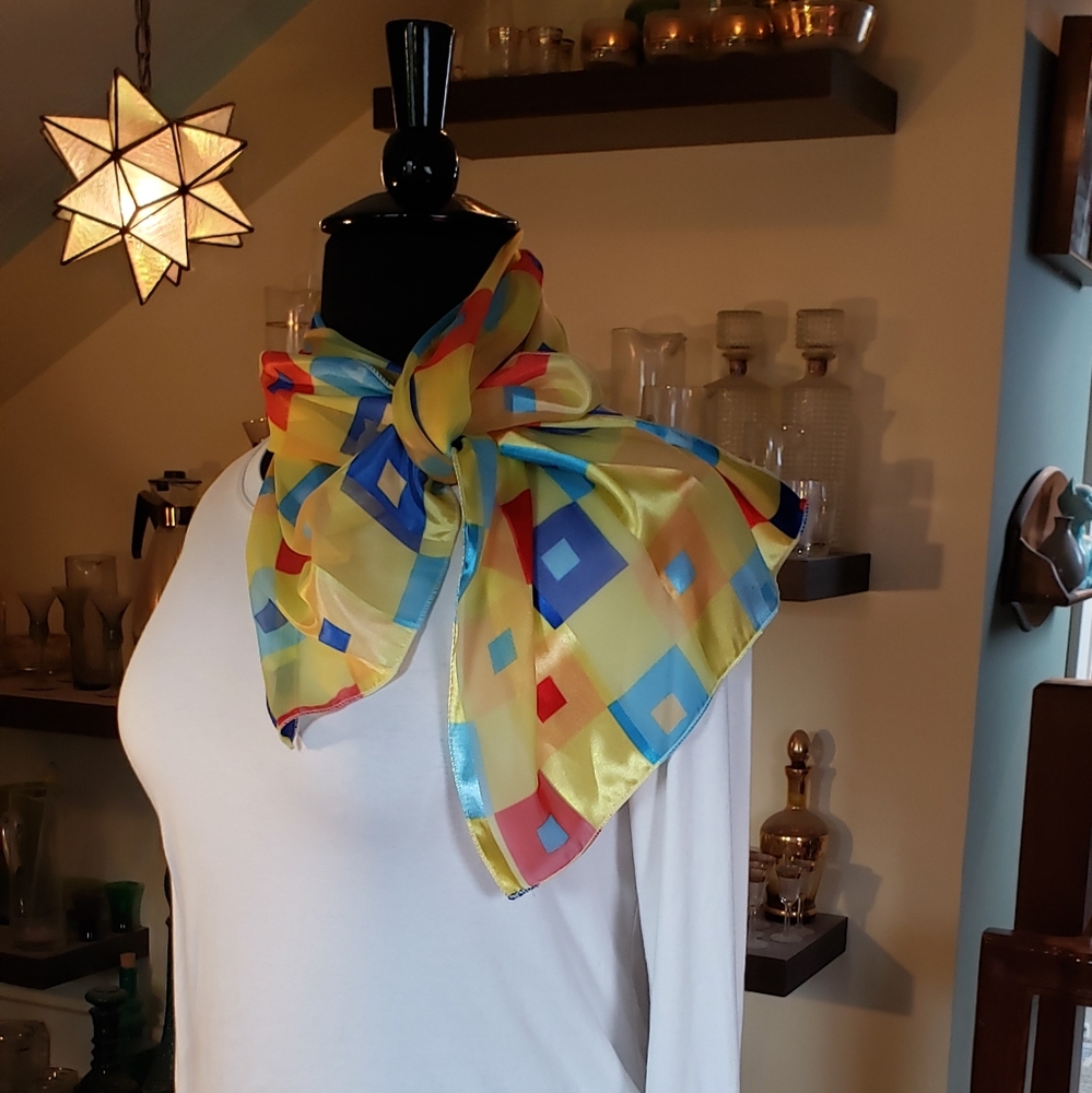 Womens Yellow Geometric Square And Circles  Versitile Scarf